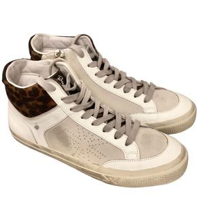 Ross & Snow 9 High Top Women’s Sneakers Distressed Leather White Animal Print